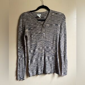 Sundance Gray Henley ribbed knit thermal v neck long sleeve top size M
